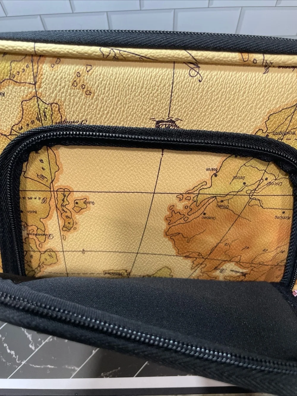 Crown Map-Print Travel Pouch in Beige and Black - Picture 5 of 5